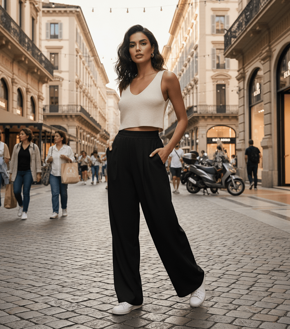 Giada – High - Waisted Chiffon Pants with Pockets - Bellaro Fashion