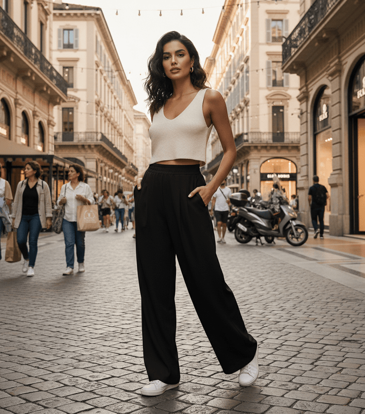 Giada – High - Waisted Chiffon Pants with Pockets - Bellaro Fashion