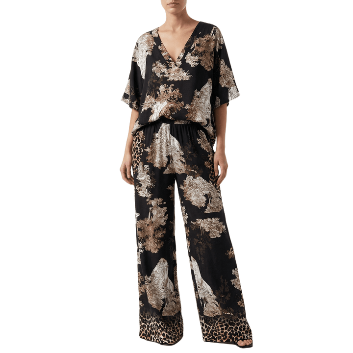 Linette - V - Neck Printed Top and Long Pants Set - Bellaro Fashion