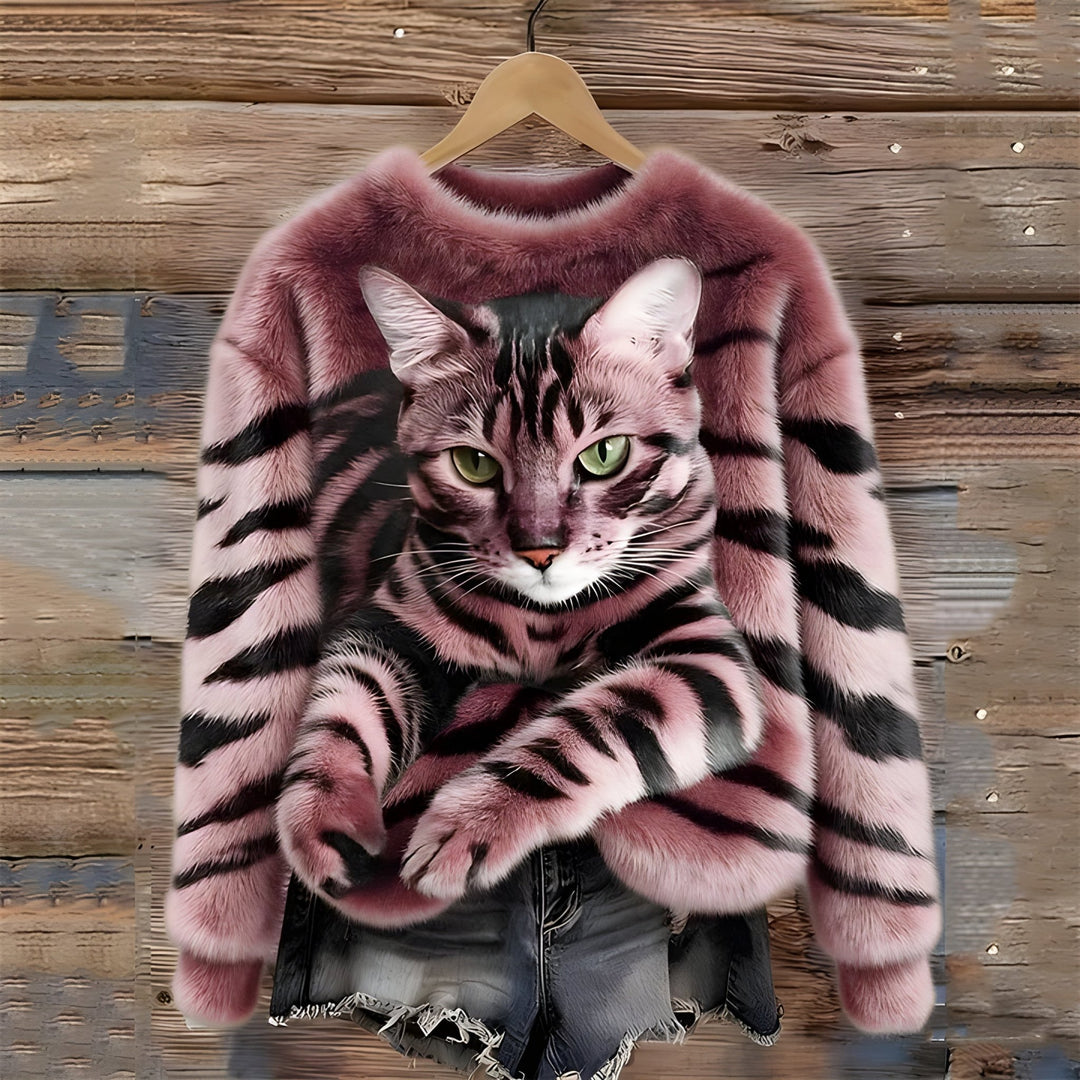 Nicole - Cat Print Sweater - Bellaro Fashion