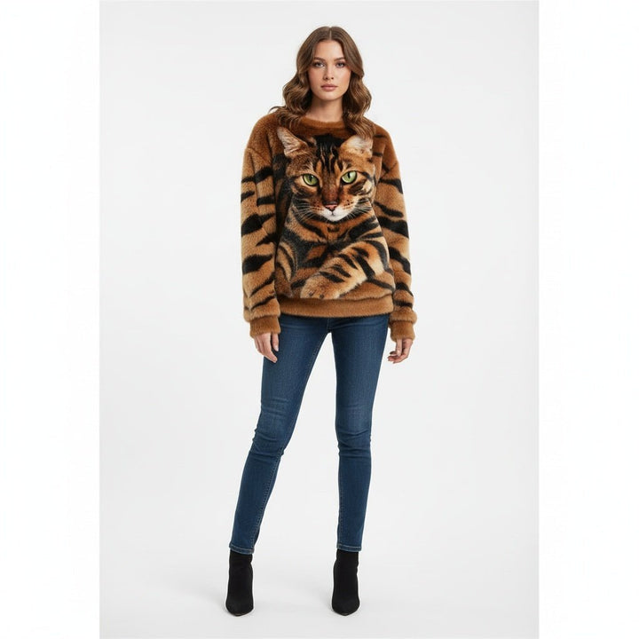 Nicole - Cat Print Sweater - Bellaro Fashion
