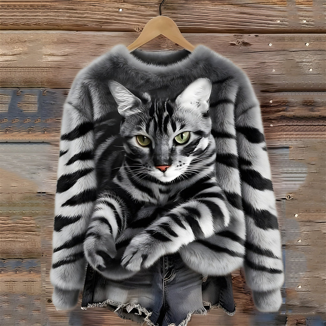 Nicole - Cat Print Sweater - Bellaro Fashion