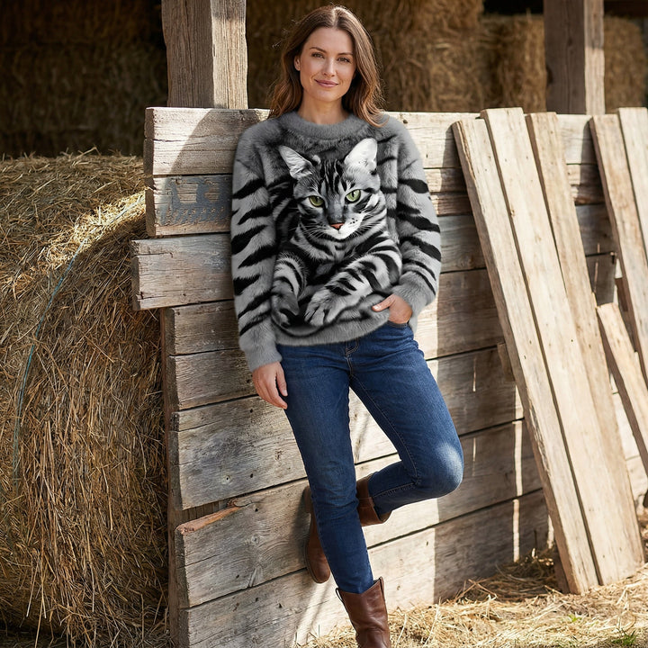 Nicole - Cat Print Sweater - Bellaro Fashion